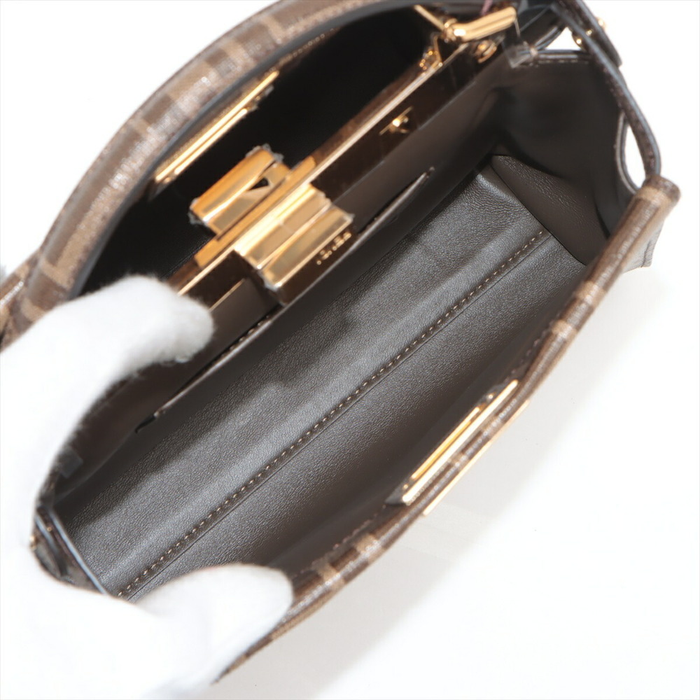 Fendi Mini Peekaboo Zucca Leather 2WAY Handbag Brown - Picture 9 of 10